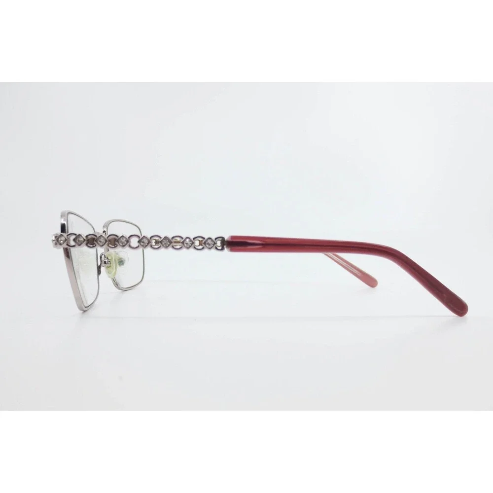 Silver Tone Rectangular Eyeglass Frames Rhinestone Chain Temples MAL109 601